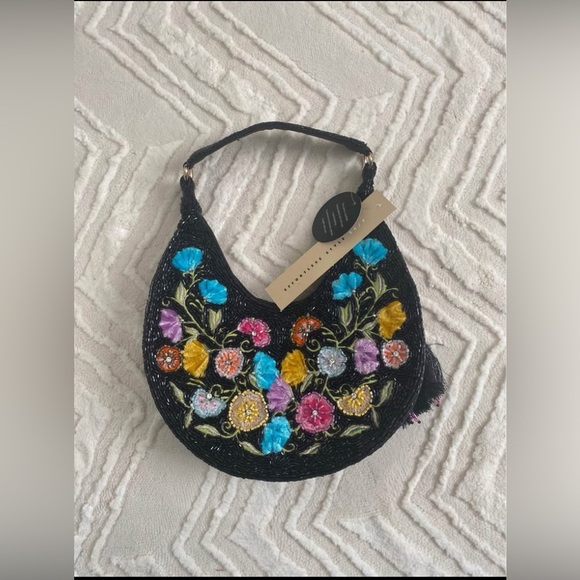 studio12 Handbags - 🌺Handmade in India Tropical Floral Beaded Shoulder Bag- Black Multicolor